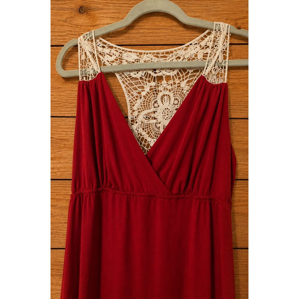 ABS Allen Schwartz Silver Label Red Lace Back Maxi Dress Large L Formal
